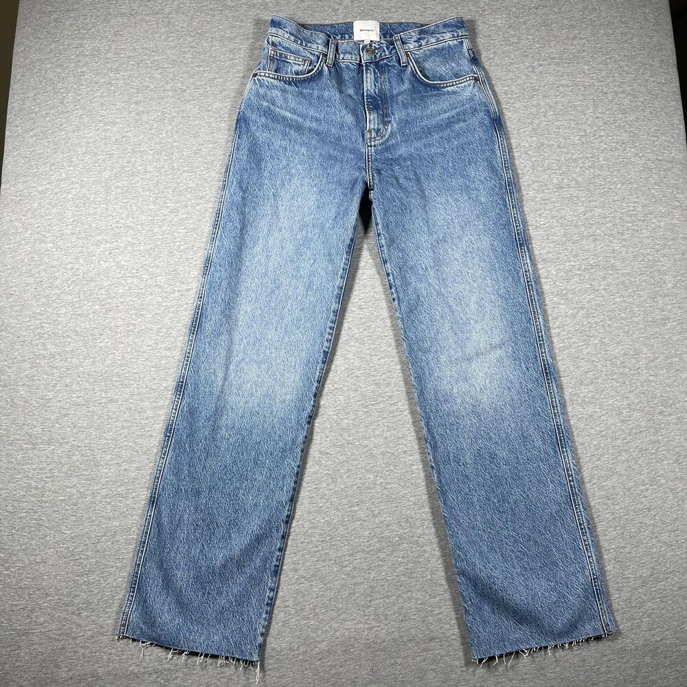 Reformation Val 90s Jeans Womens 27 Blue Mid Rise Straight Fringe Distressed Y2K